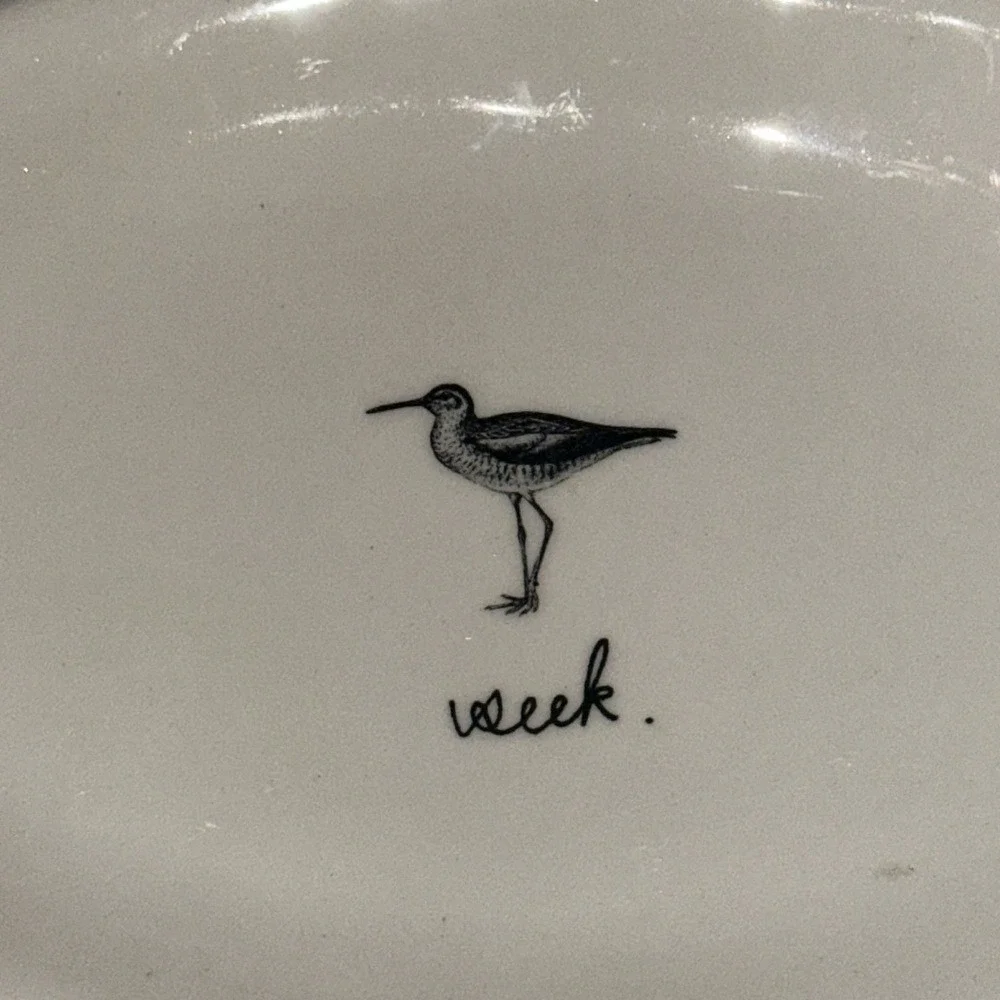Rae Dunn Seek Sandpiper Bird Ceramic Trinket Dish Oval White Magenta Artisan